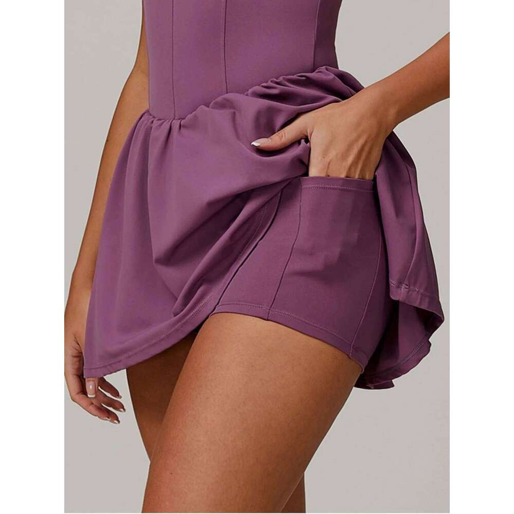 Women Front Zipper Tennis Dress Fake Two-piece Pieces Stand Up Collar Slim Fit Soft Sports Sets Fiess Pocket Skorts Yoga Suits
