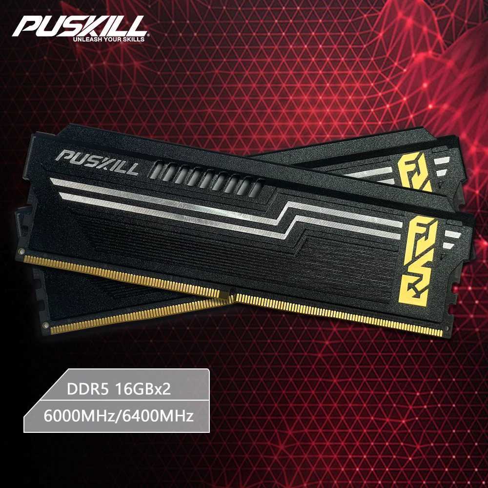PUSKILL Memria RAM DDR5 16GBx2 32GB 6000MHz 6400MHz Desktop Computer UDIMM Cooling Vest Heat Sink Memory R250626