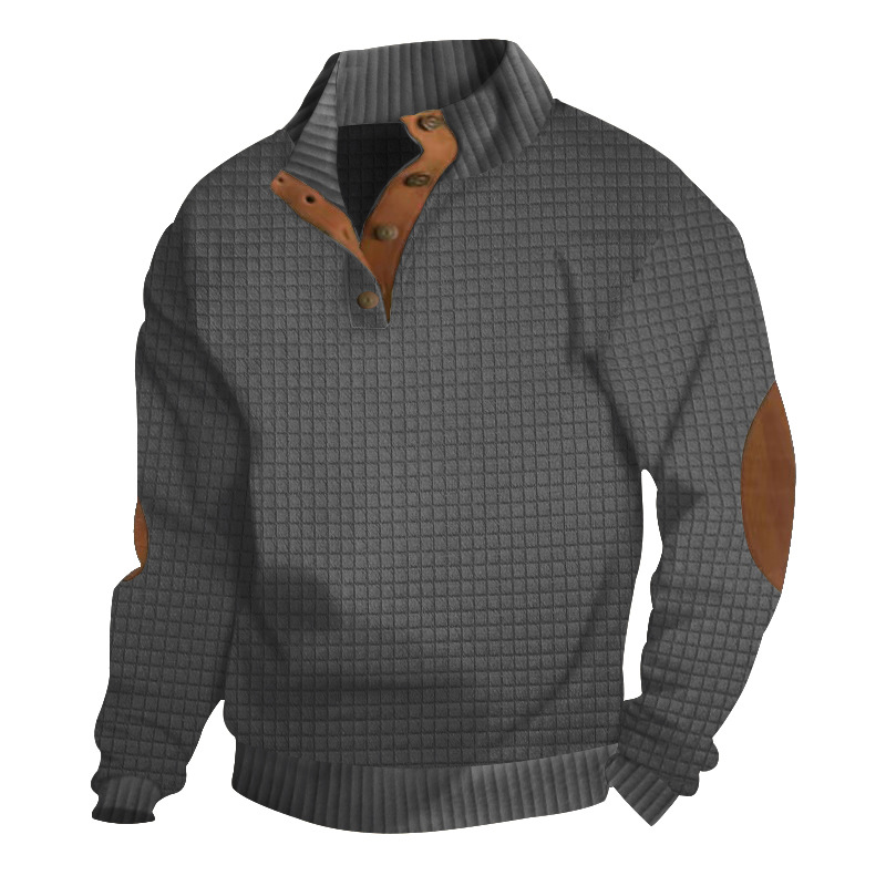 High-end men's sweat shirt trendy T-shirt long-sleeved POLO shirt versatile casual stand-up collar long-sleeved small checkered knitted sweatshir