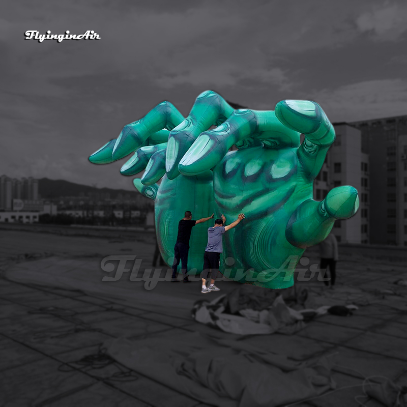 4m Hanging Green Giant Inflatable Hand Air Blow Up Halloween Zombie Hand Bone For Carnival Stage Decoration