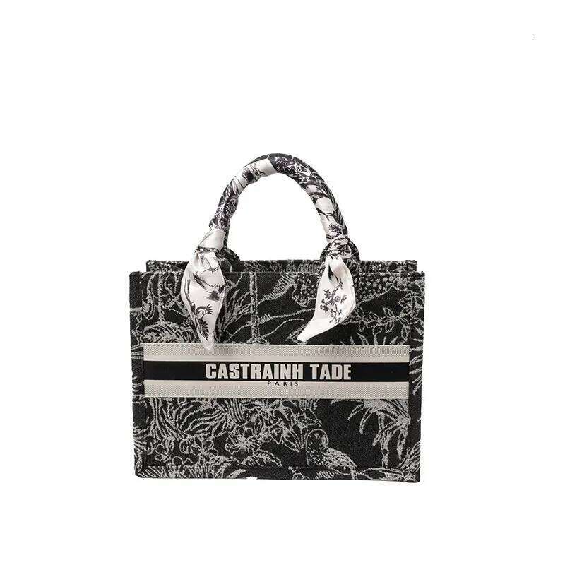 2025 New Women's Stylish Tote Bag with Silk Scarf Decoration, Embroidered, Large Capacity & Versatile, Shoulder - Carry Option