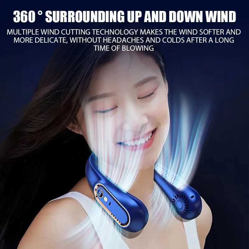 3000mAh Hanging Neck Fan Portable Bladeless Mini USB Rechargeable Mute LED Digital Display Electric Fan Summer Air Cooler New T250626