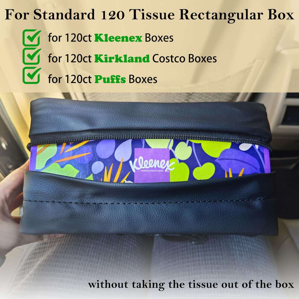 Car Tissue Holder for 120 Standard Tissue,Leather PU Tissues Box Cover for Car Backseat,Extra Large Napkin Holder Soft Rectangularfor Storage& Organiz