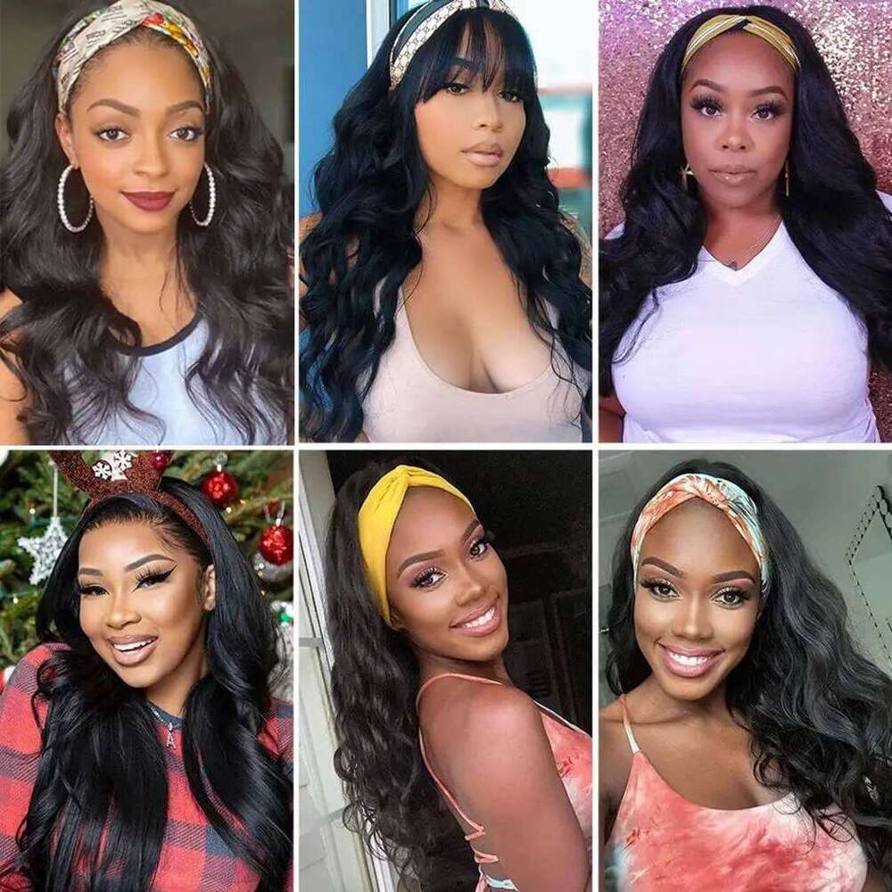 Body Wave Human Wigs 180 Density Remy Indian Hair hine Made Wavy Headband Wig 12-24 Inches For Black Women