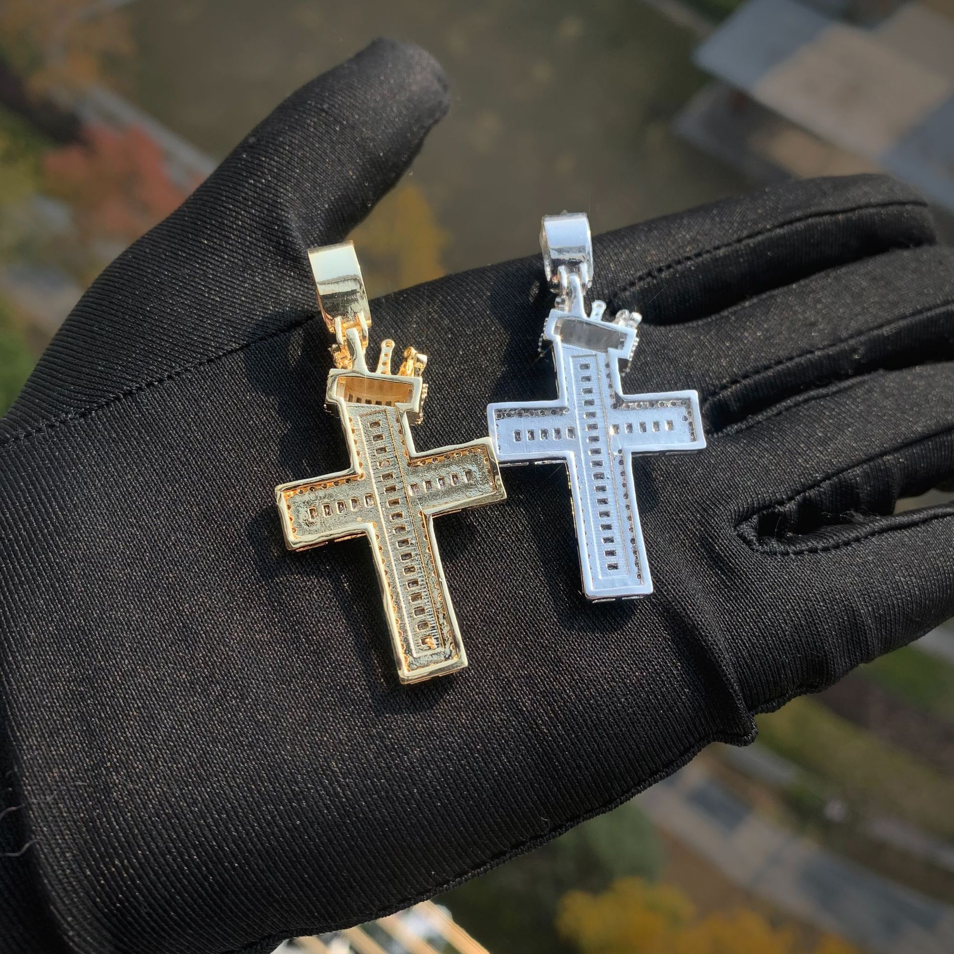 Iced Out Crown Cross Pendant Men's VVS Moissanite Hip Hop Punk Edgy Trendy Bling Necklace Jewelry Passes the Diamond Tester