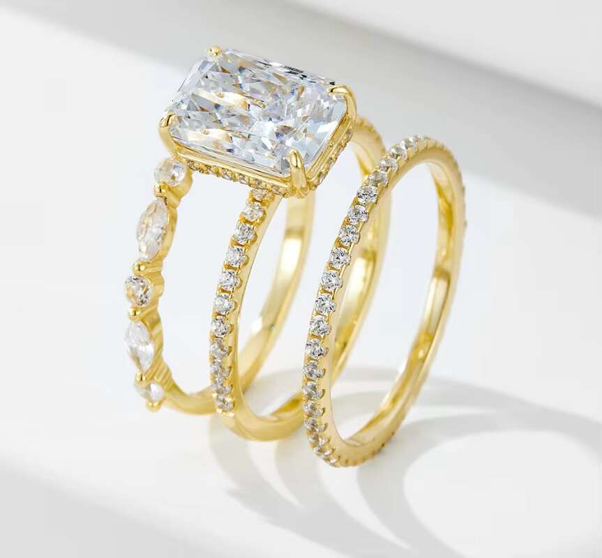 S925 Sterling Silver Super Shiny Ice Flower Cut Zircon High-Quality Cross-Border Ring Set