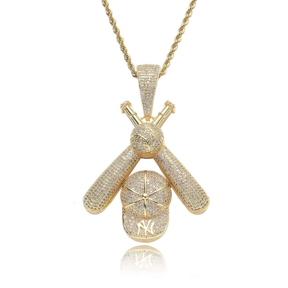 New Necklace Baseball Cap Pendant Micro-Paved Zircon Gold Personality Trendy Men's Hip-Hop Accessories 7d51