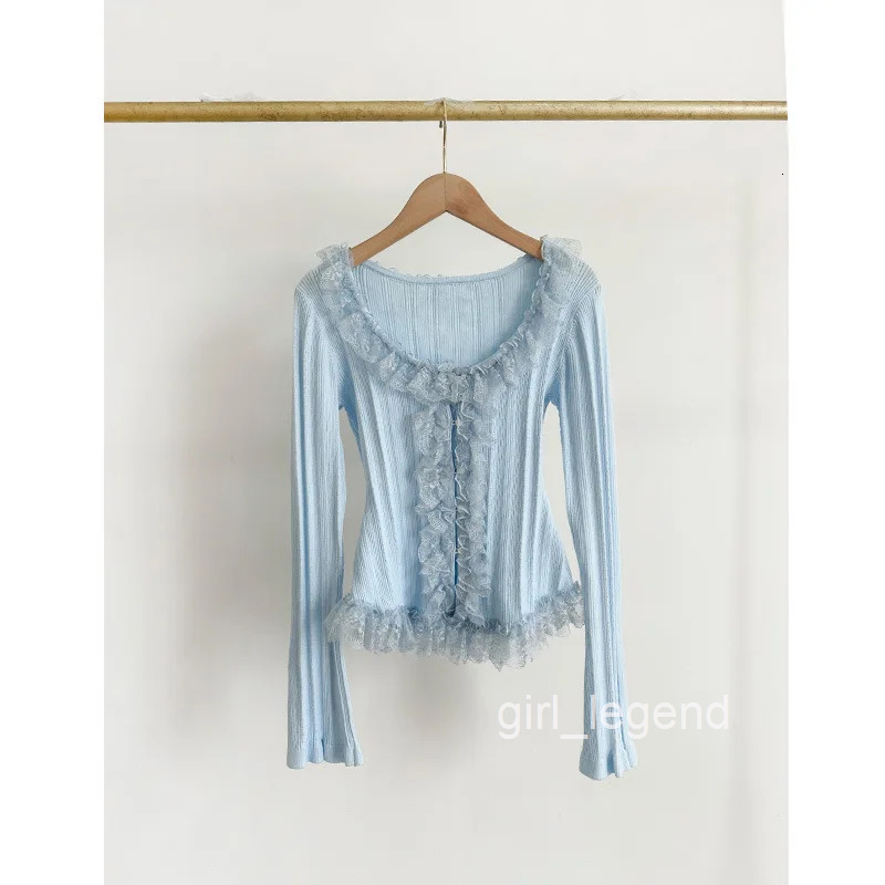 U-neck Long Flare Sleeve Outerwears Sweet Lace Fungus Cardigan Knit Sweater Japan Style Women Clothing Spring New Cardigans