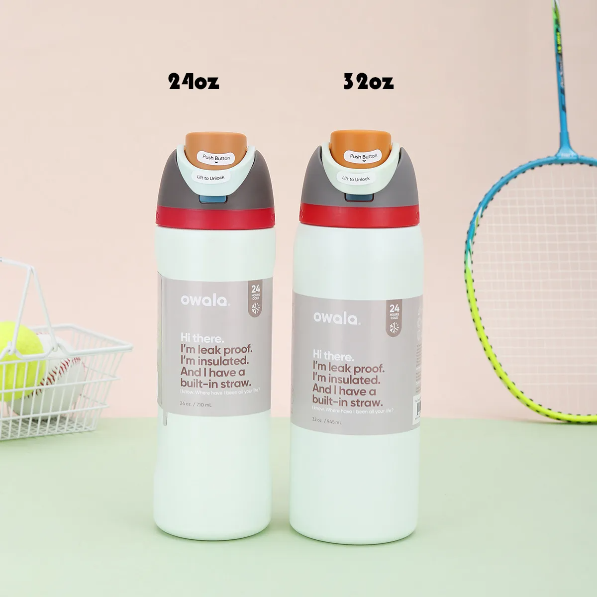OWALA Insulated Stainless Steel Sports Water Bottle Tumbler for Outdoor Camping, 2 Sizes ( 24oz, 32oz), Vacuum Sealed Travel Mug dh3628137