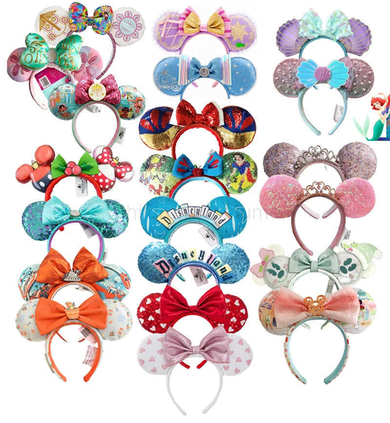 Disney Mickey Mouse Ears Headband 2025 Cinderella Rapunzel Princess Bow Minnie Ear Headwear for Adults Kids Holiday Hairband W250625