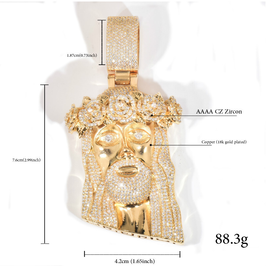 Unique Jesus Rose Design Hip-Hop Men's Pendant Street Fashion Zircon Necklace Pass the diamond tester