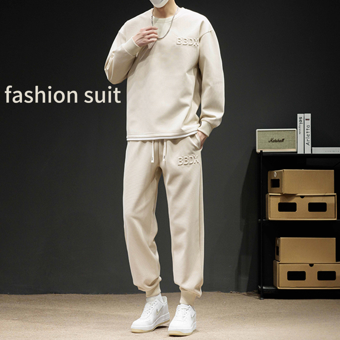 Designer 2-Piece Plus Size Men's Waffle Knit Sweatshirt Set Autumn Loose-Fit Sportswear - Oversized Casual Tracksuit