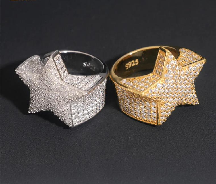 Iced Out Star Shape Moissanite Diamond Men Rings 925 silver Hip Hop Ring Pass Tester Men Cuban Ring