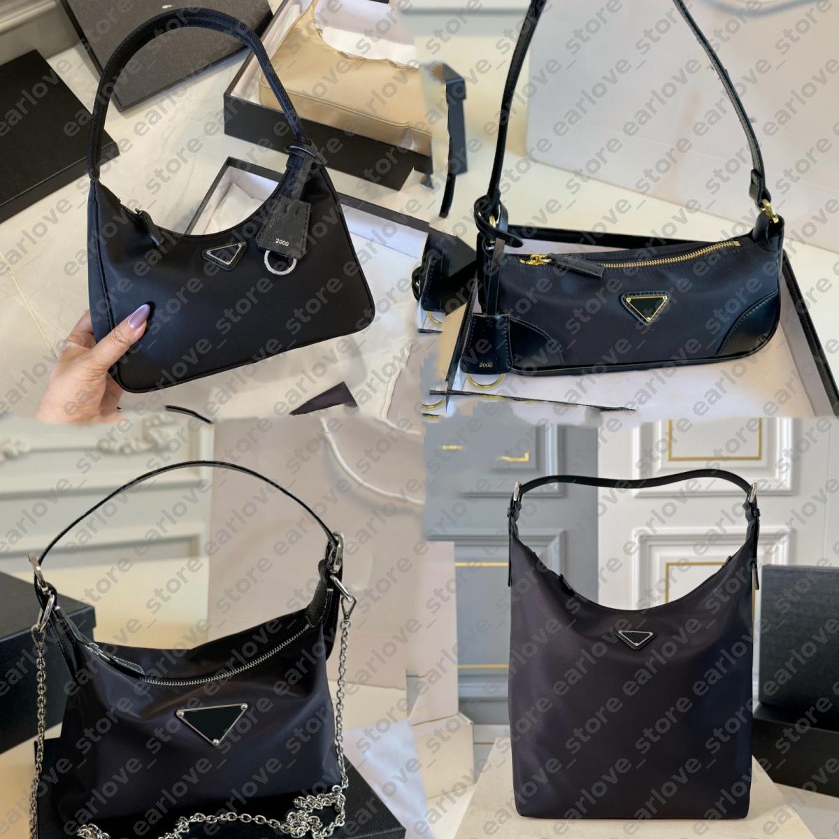 Vintage Designer Bags Hobo Bag Black Nylon Leather Chain Shoulder Bag Crossbody Bags Brand Womens Handbag Large Capacity Shopping Tote