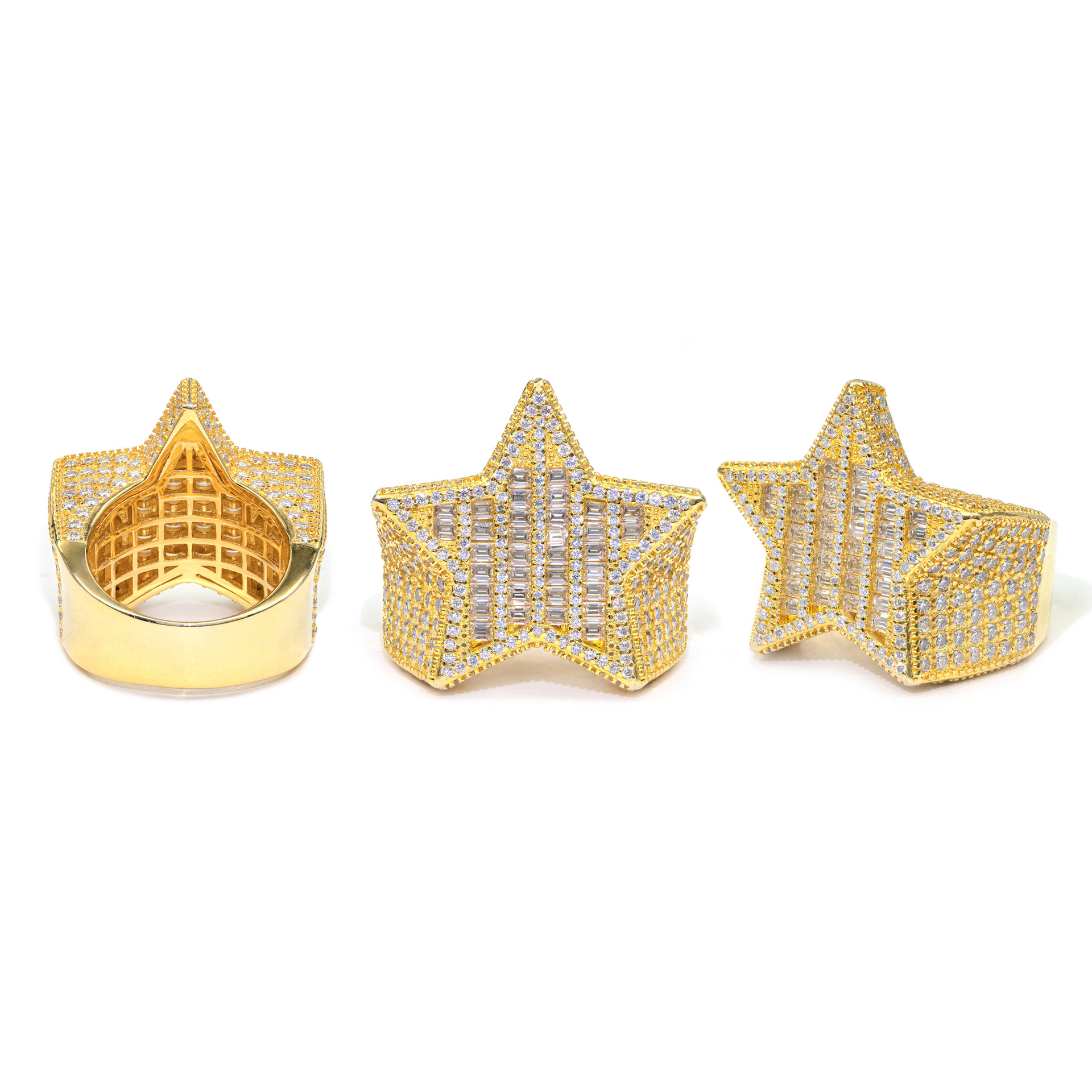 Star Shape Design Ring Baguette Hip Hop Rapper Jewelry Full Iced Out Moissanite Diamond 925 Silver Men Ring