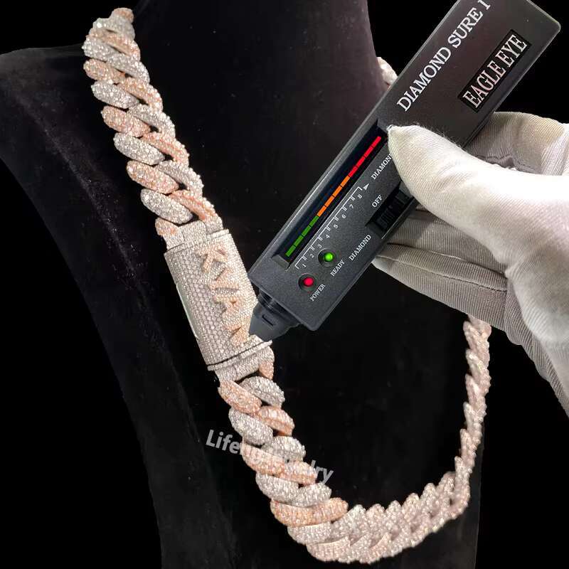 Pass Diamond Tester GRA Hip Hop Style S925 Silver Iced Out Bling 3 Rows 20mm VVS Moissanite Rose Gold Cuban Link Chain for Men