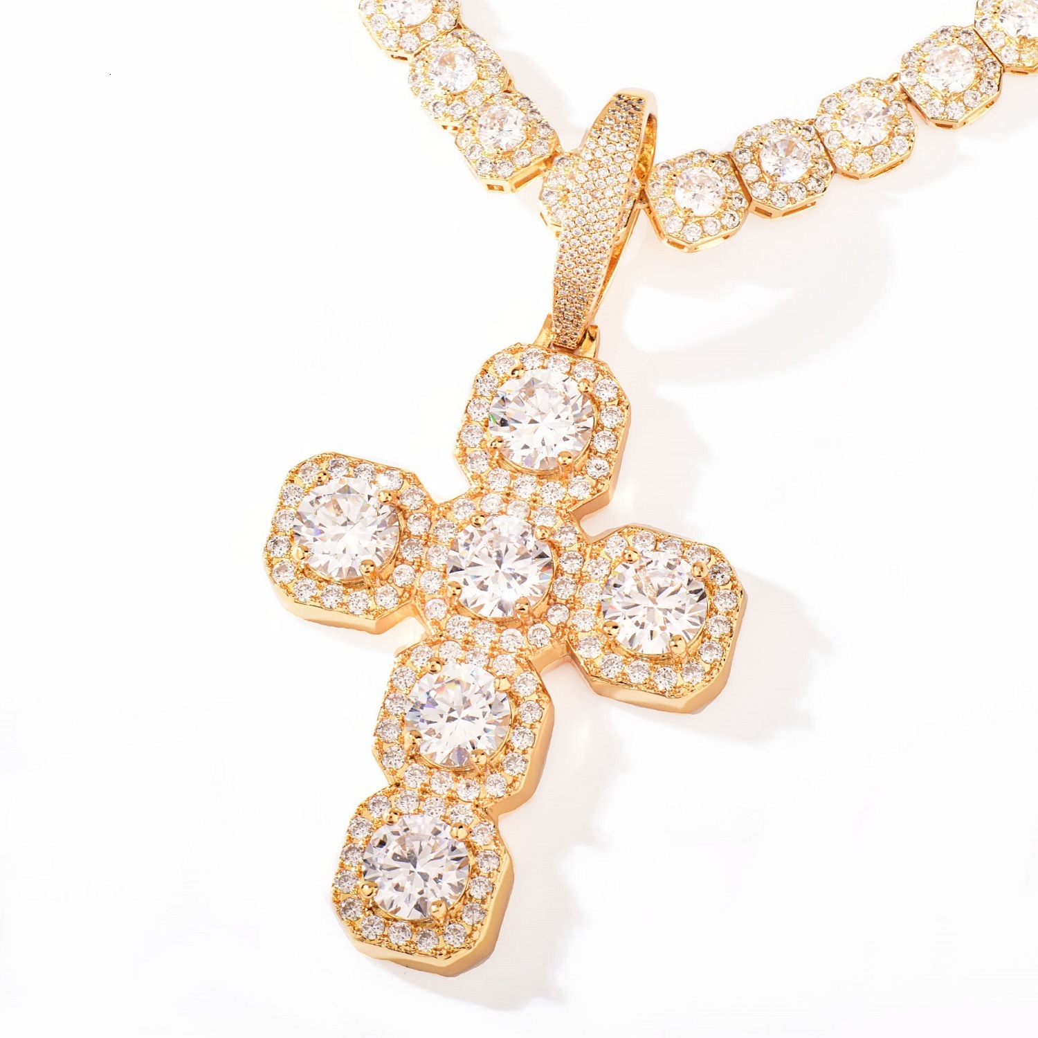VVS Moissanite Jewelry Hip Hop Iced Out Cross Necklace Punk Personalized Unisex Couple Pendant Accessory Passes the Diamond Tester