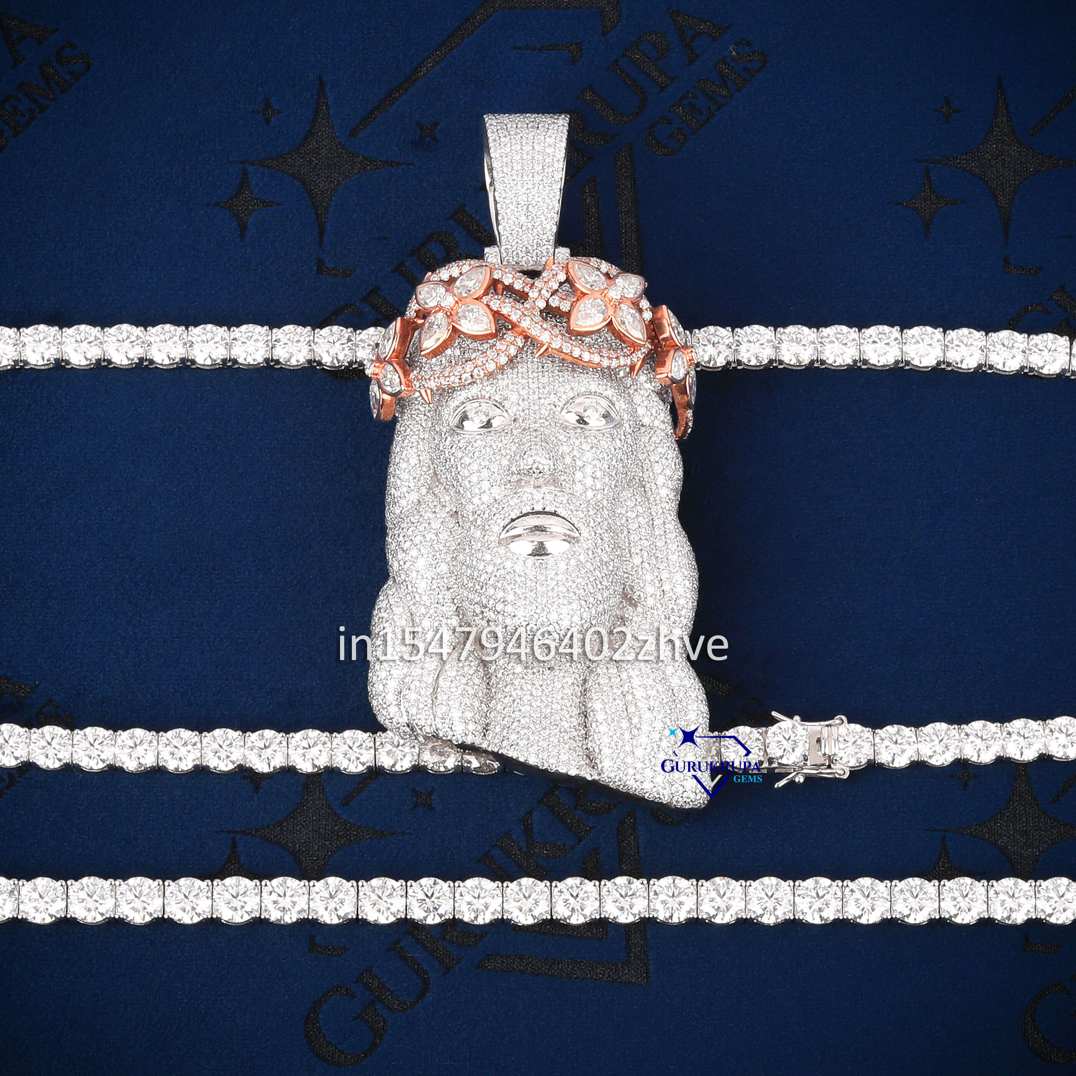 925 Silver Moissanite Jesus Pendant Combo Set Iced Out Chain Tennis Bracelet Crown Pendant Hip Hop Jewelry