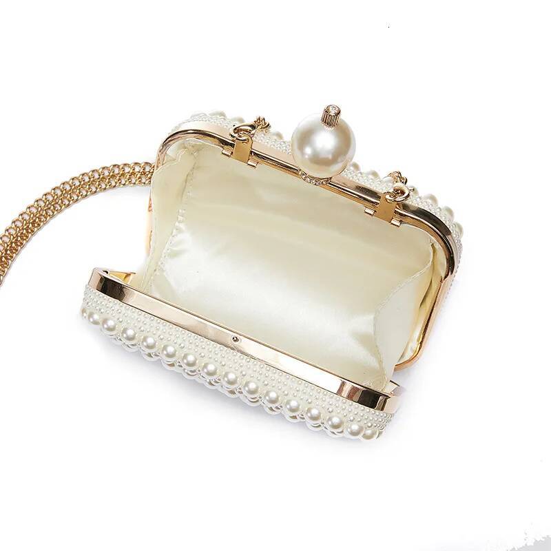 Fashion Girls Square Shell Clutch Bag Handmade Sweet Pearl Wedding Party Chain Mini Leather Crossbody Sling Bags for Women