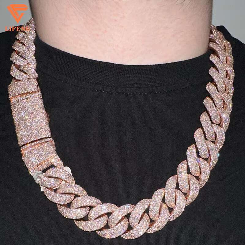 Big Size 20mm Rose Gold Moissanite Miami Cuban Chain Iced Out S925 Sterling Silver Pass Diamond Tester Cuban Link Chain Necklace