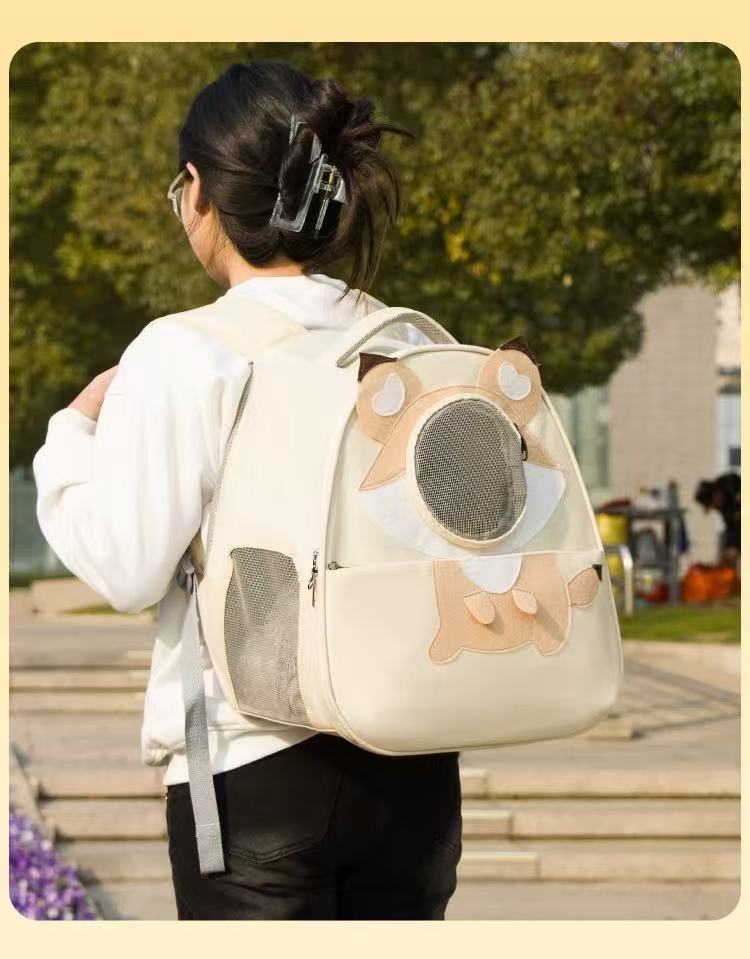 New cute cartoon cat bag - dual-shoulder portable cat backpack for outdoor use, large capacity, breathable, suitable for summer - cat and dog backpack
