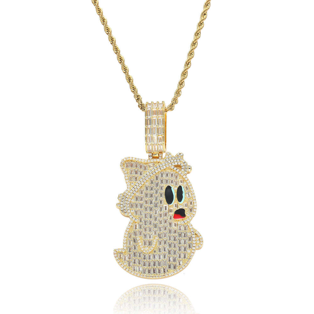 New Cartoon Ghost Pendant T Cubic Zirconia Personality Full Dia Men's Hip-Hop Necklace Niche Accessories bb3a