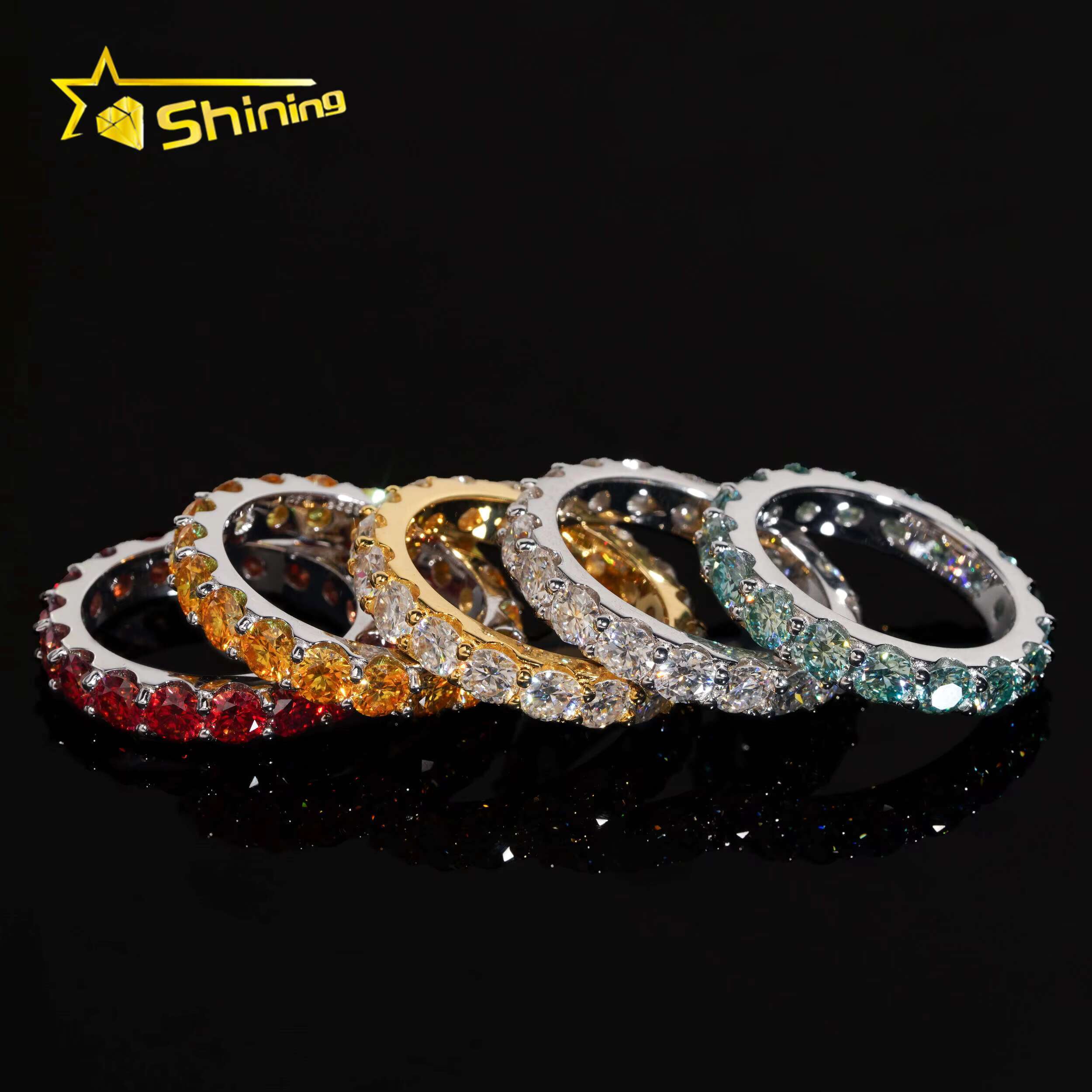 Pass Diamond Tester Wedding Jewelry Engagement Band Ring Hip Hop Rings Solid 925 Sterling Silver Colorful VVS1 Moissanite Ring