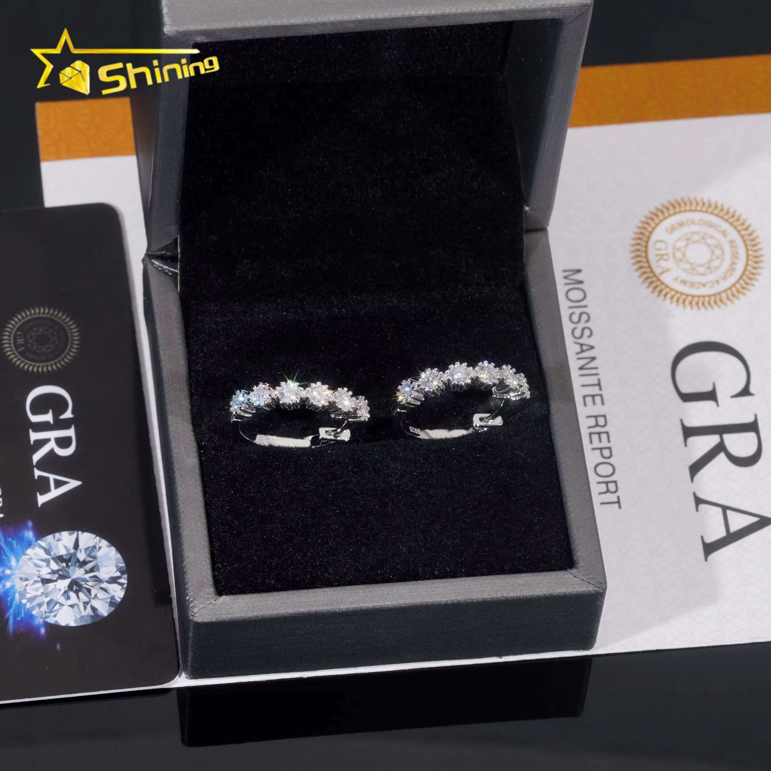 Factory Big Chic Rhodium Plated 925 Sterling Silver Eternal Round Circle Huggie Hoop Earrings Moissanite