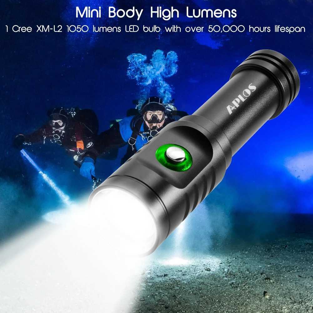 APLOS AP01 1050 Lumens Diving Flashlight XM-L2 5000k LED Scuba Dive Light IPX8 Waterproof Underwater 100m Rechargeable Torch W250701