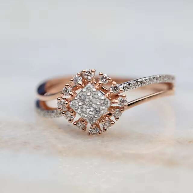 14k Rose Gold Diamond Cluster Engagement Ring | Unique Halo Ring Lab Grown Diamond Ring | Round Cut diamond Ring.