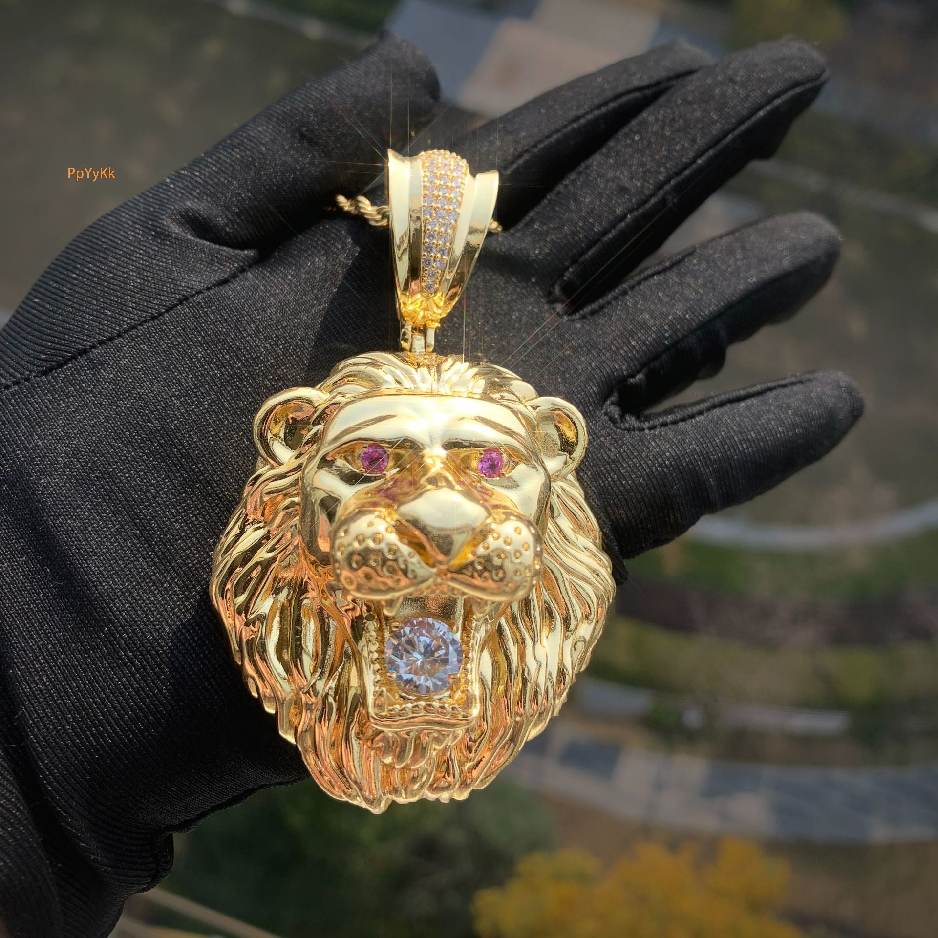 Hip Hop Full Copper Real Gold Plated Iced Out High Polish Lion Pendant Badass Design Men's Necklace VVS Moissanite Bling Jewelry Passes the diamo