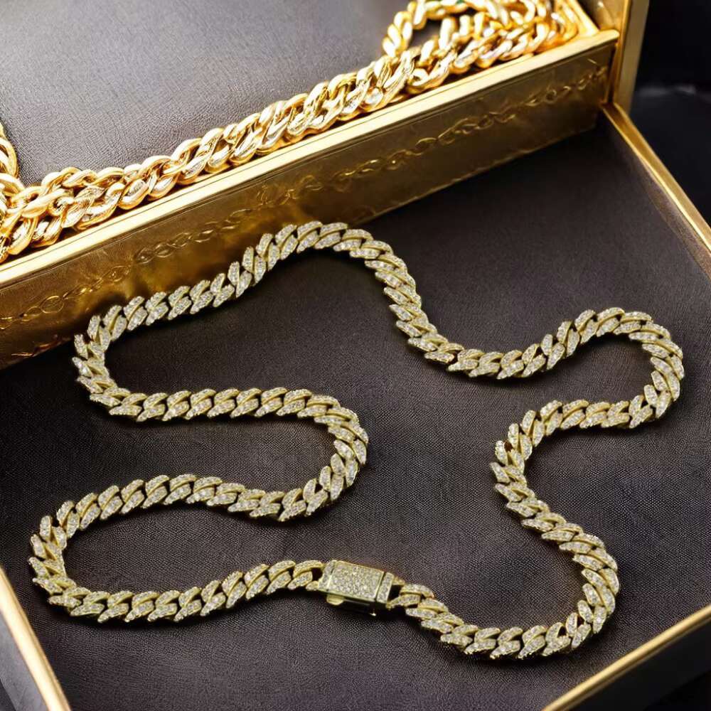 8mm Moissanite Cuban Chain in 925 Sterling Silver Iced Out Diamond Hiphop Rapper Moissanite Cuban Link Chain