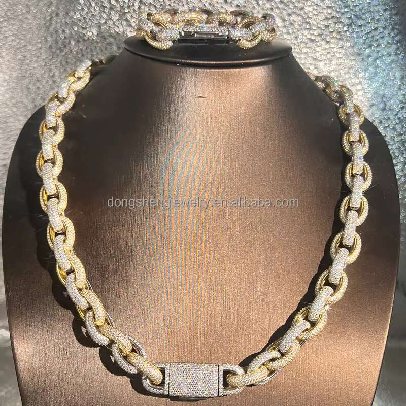 2024 New Product Customization High Quality 10mm 12mm Moissanite Jewelry Cuban Chain 925 Silver Diamond Charm Bracelets Men