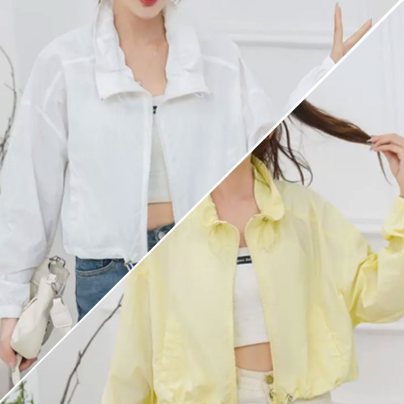 Short lightweight sun protection jacket, stand-up collar with adjustable drawstring hem, summer fashion must-have 887927
