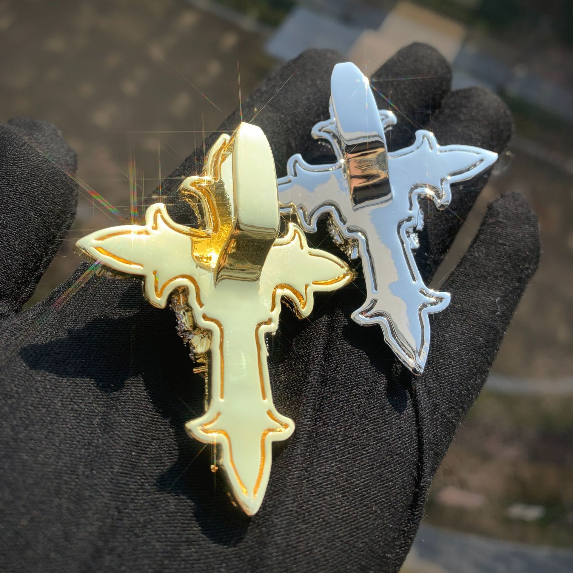 Luxury VVS Moissanite Iced Out Hip Hop Double Skull Cross Pendant Men's Bling Edgy Necklace Jewelry Passes the Diamond Tester