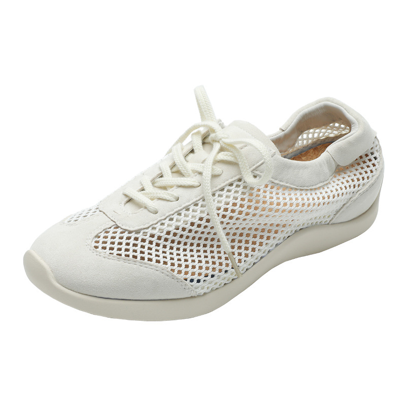 Flat Ballet Mesh Single Shoes Summer New Round Toe Spliced Front Lace-Up Lightweight Versatile Breathable Sneakers R250626