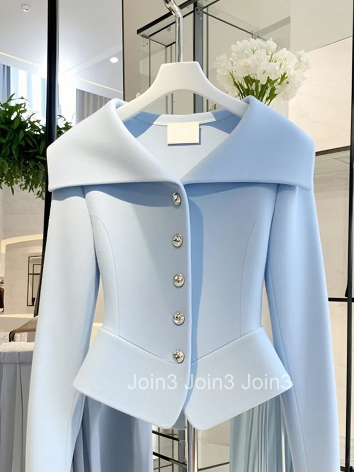 Small Fragrant Blue Blouse Women Spring Autumn Turn Down Collar Hem Irregular Top High-end Luxury Slim Shirt Office Lady Suit