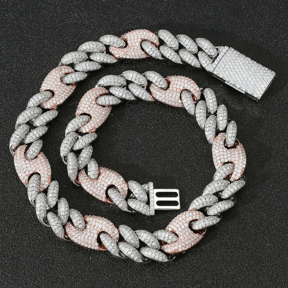 Hip Hop 20mm Two-tone Pig Nose Miami Lock Cuban Chain Three to One Full Zircon Necklace 8bb2