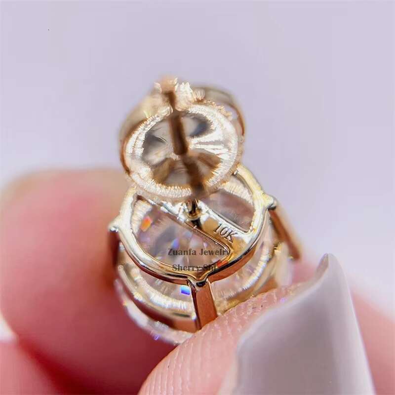 Stock Ready to Ship GRA 10K Solid Gold Real Gold Hip Hop Gold Moissanite Earrings Screw Back