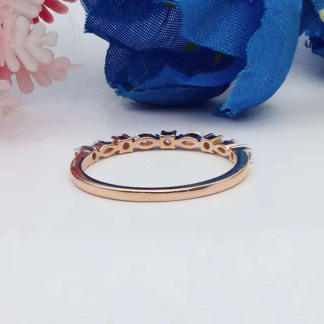 Solid 14k Gold Marquise Round Diamond Wedding Band Classic Eternity Ring with Stackable Real Diamonds