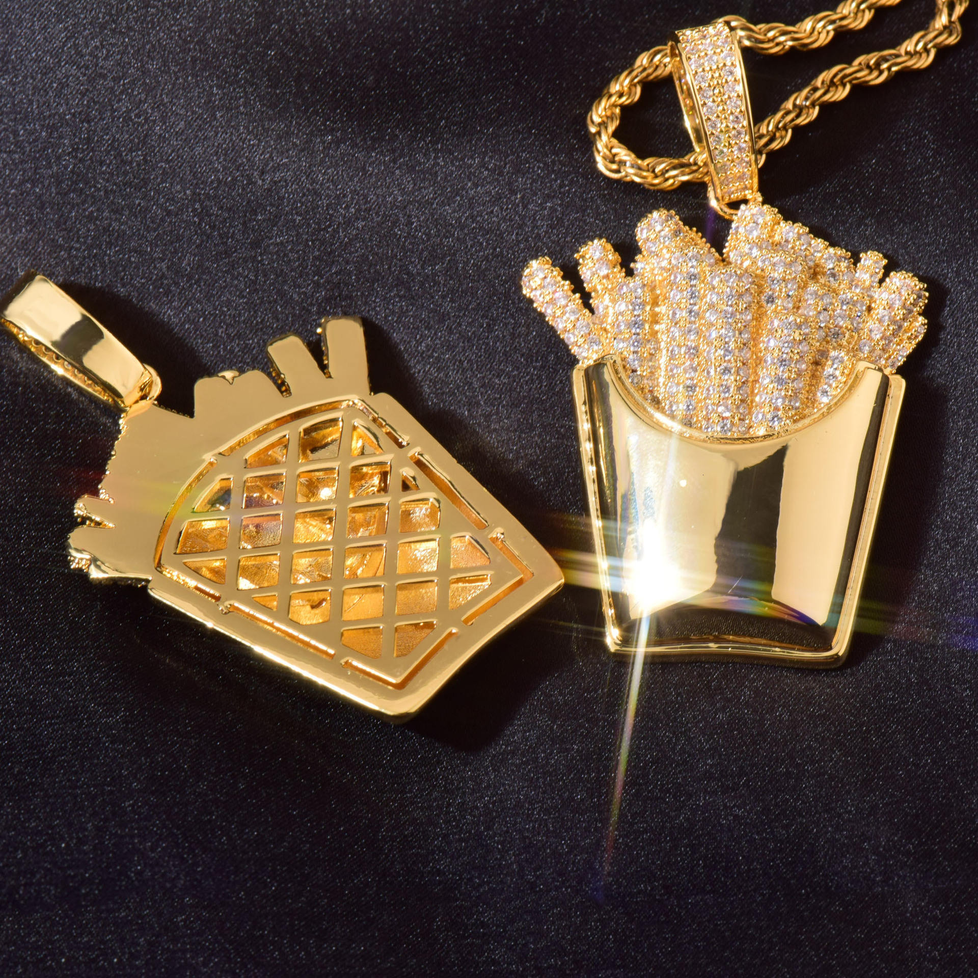 Luxury Moissanite New Iced Out French Fries Diamond Studded Pendant Necklace Hip Hop Niche Versatile Accessory Passes the Diamond Tester