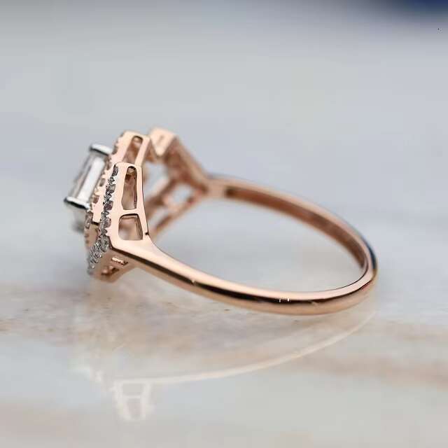 14k Gold Lab Grown Diamond Engagement Ring Princess Cut Stylish Bezel Corner Design Dainty Sustainable Wedding Jewelry IGI