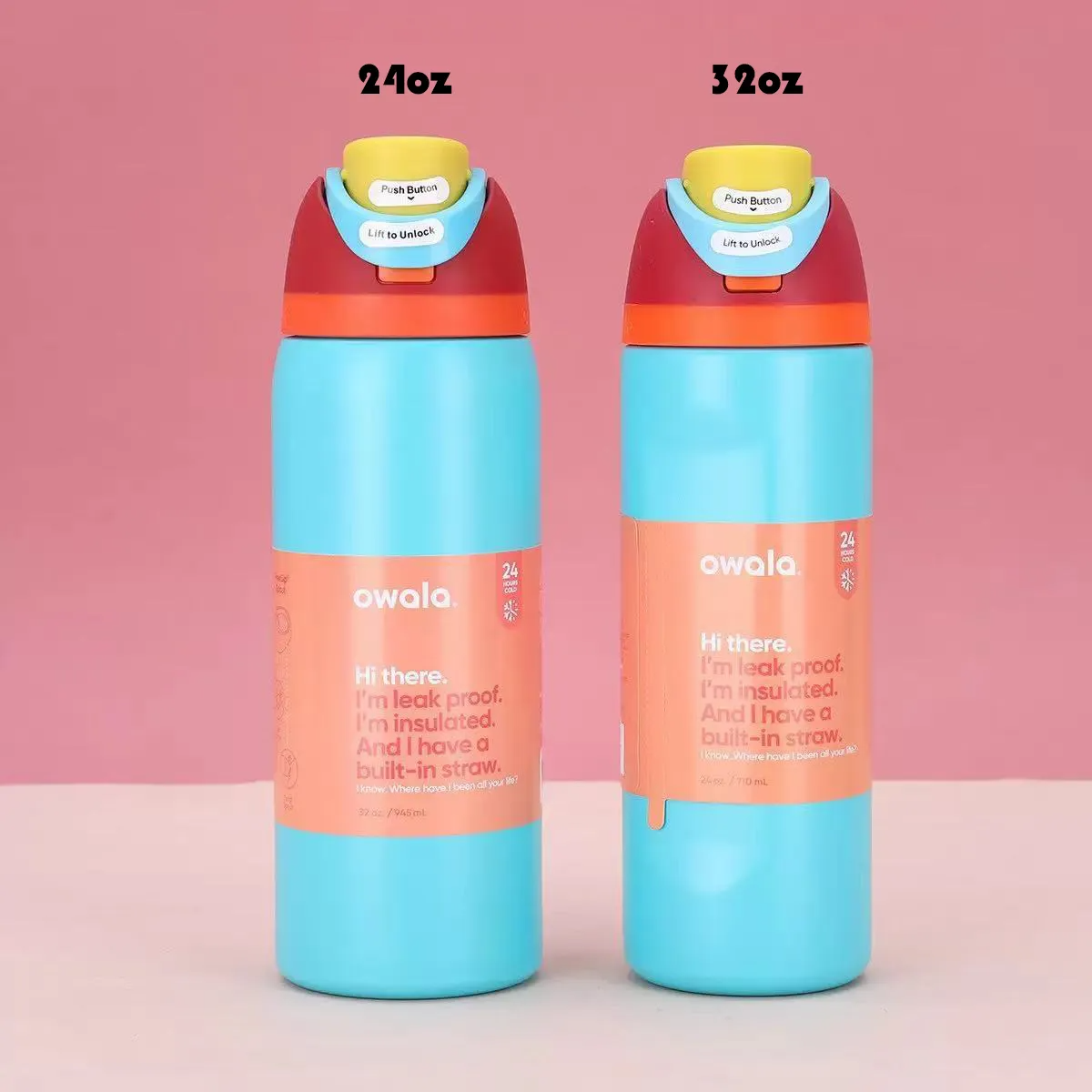 OWALA Insulated Stainless Steel Sports Water Bottle Tumbler for Outdoor Camping, 2 Sizes ( 24oz, 32oz), Vacuum Sealed Travel Mug dh3628137
