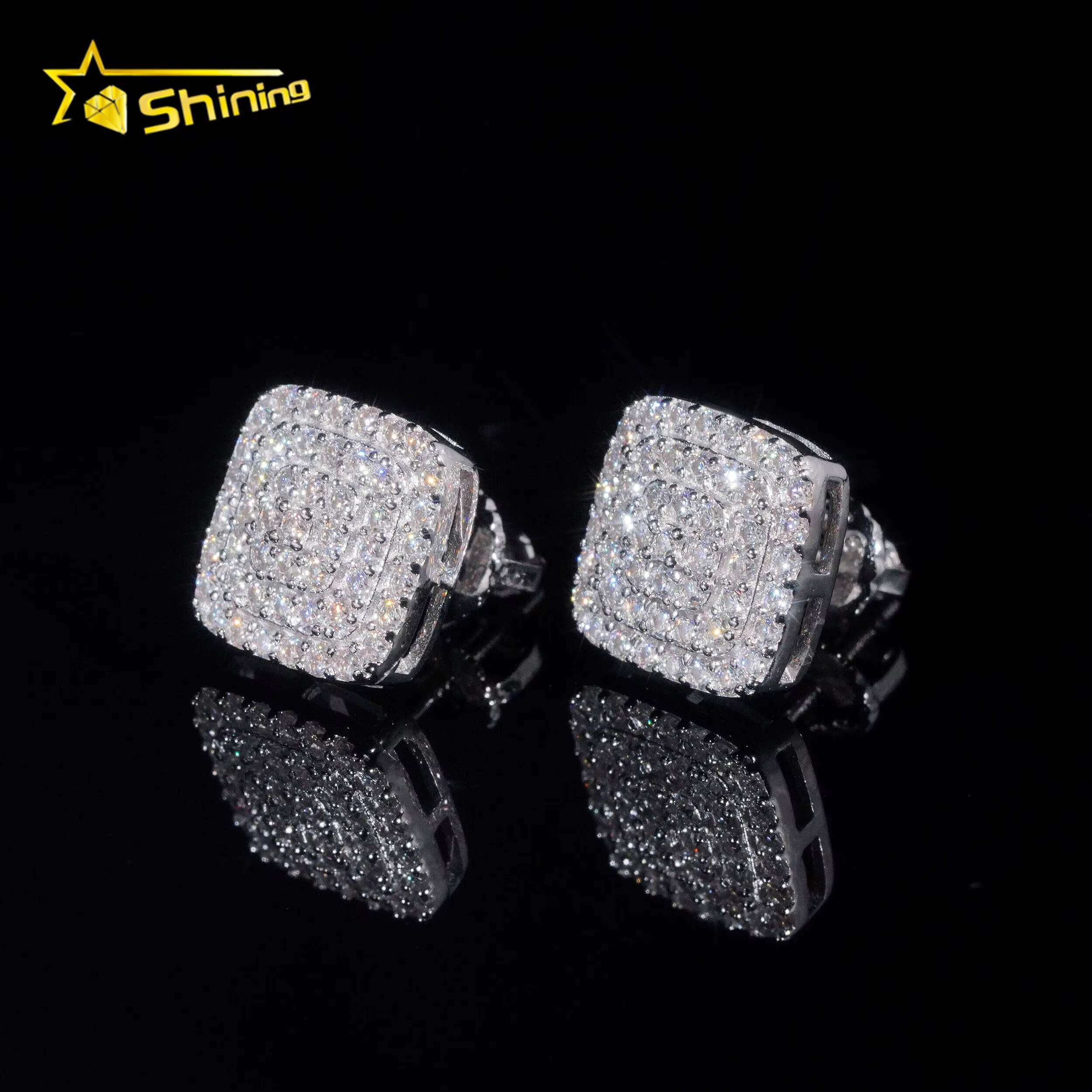 Fine Jewelry Fashion Earrings Silver 925 Vvs Moissanite Lab Diamond Hip Hop Iced Out Jewelry Stud Earrings