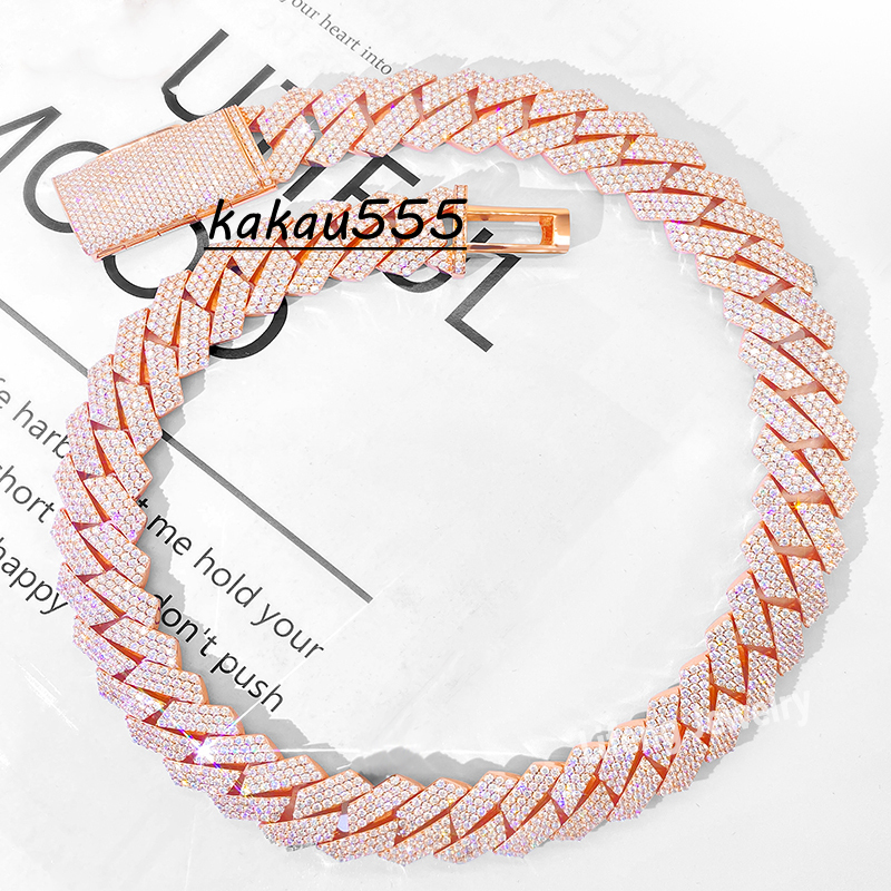 Custom Rose Gold Cuban Link Chain 18/20/22/24 Inches 3-Row Full Iced Hip Hop Diamond Moissanite Necklace for Men