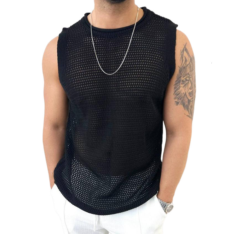 Designer Mens Sweaters Wool Casual Sweater Pullover2025 Summer New Knitted Mens Round Neck Sleeveless Hollow Out Hoodie Tank Top