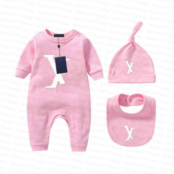 In stock newborn kids Rompers baby Boys girls Fashion designer print luxury pure cotton pyjamas crawl suits jumpsuit Hat bib 3-piece set
