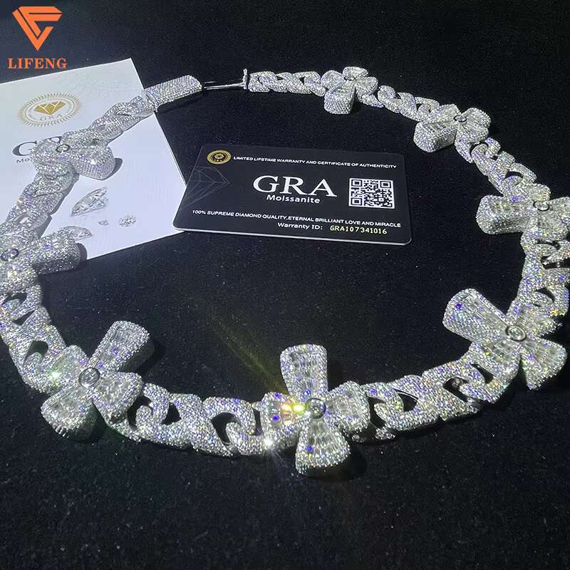 Moissanite Chain Iced Out Miami Cuban Link Chain Men Hip Hop Moissanite Cross Cuban Chain 925 Silver Diamond Moissanite Necklace