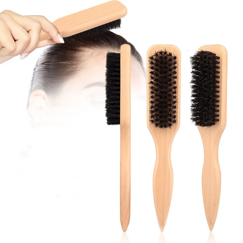 Boar Bristle Slick Back Hair Brush for Sleek Ponytail Bun Smoothing Baby Hairs Flyaways Edge ControlWooden Teasing Comb 250625