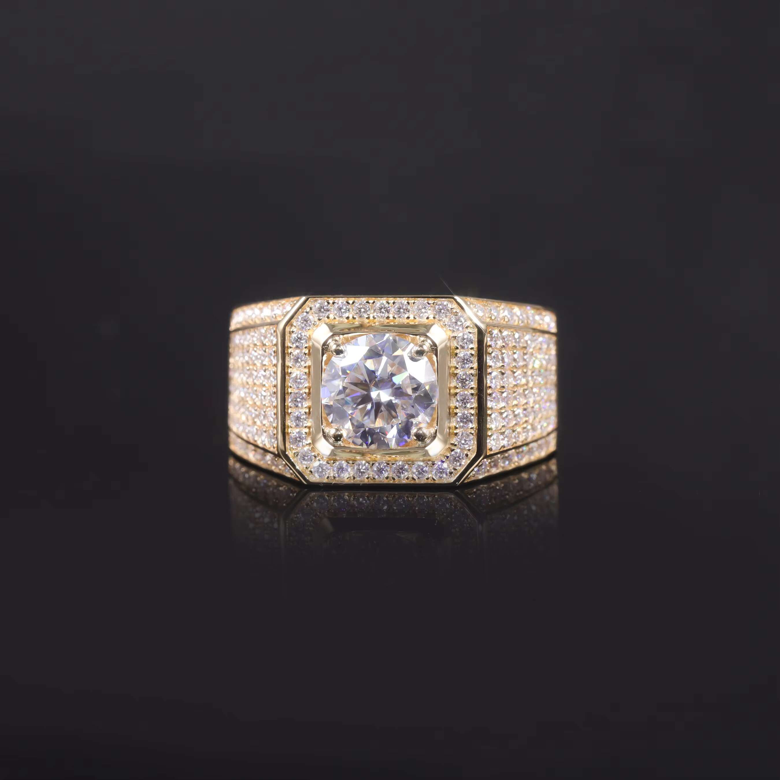 M76B Abiding Personality Women Men Luxury Square Rings 18K 14K Gold Silver Wide Shank Hip Hop Moissanite Rings Wholesale Jewelry